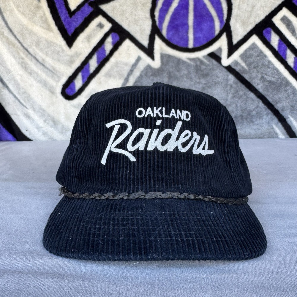 Oakland Raiders Youngan NFL Corduroy‎ Vintag Football Strap Zip Black Hat Cap